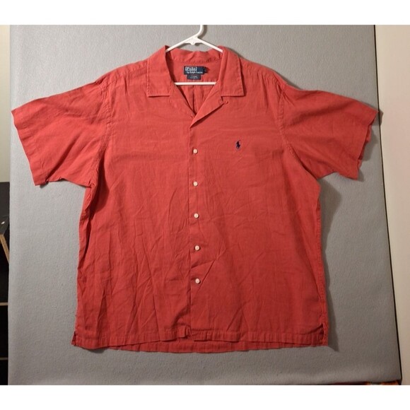 Polo Ralph Lauren Curham Linen Shirt Men's 2X Coral Loop Collar Short Sleeve - Picture 1 of 7